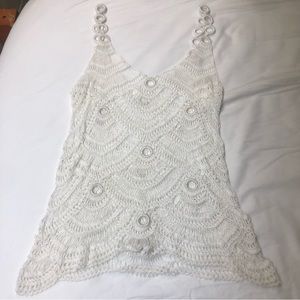 White Crochet Tank Top Size Small Hippie Groovy Vintage 90s Summer Beach